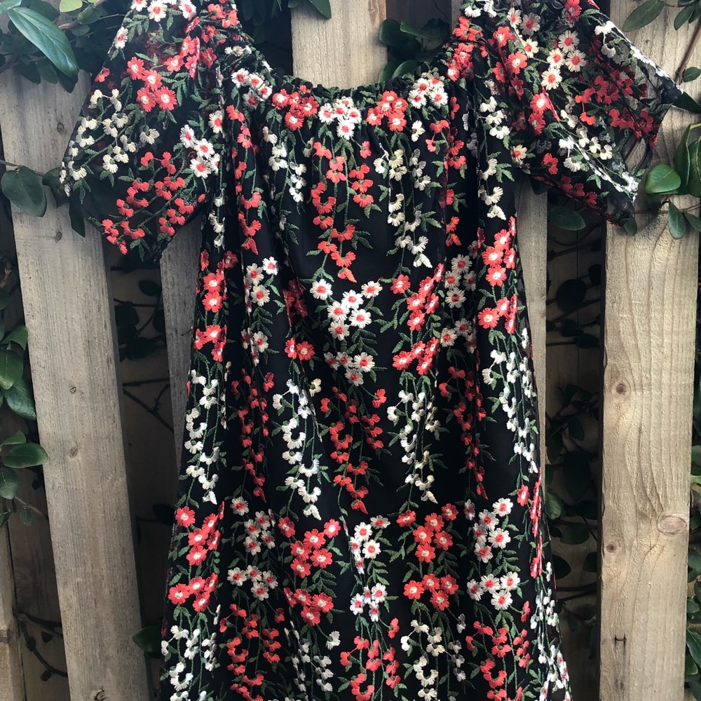 Off Shoulder Floral Embroidered Dress